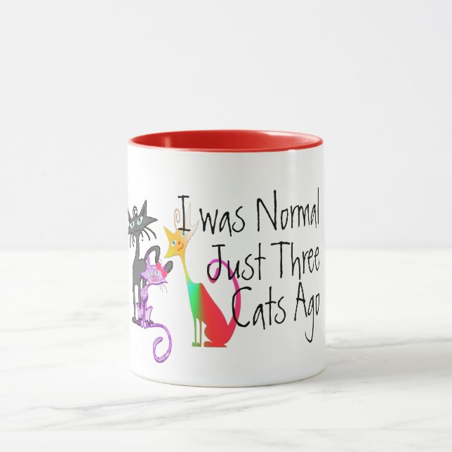 funny i was normal three cats ago love cat mom mug (Center)