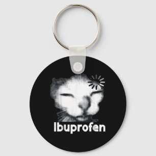 Funny Ibuprofen Cat Meme with Cringe Ugly Feline Keychain