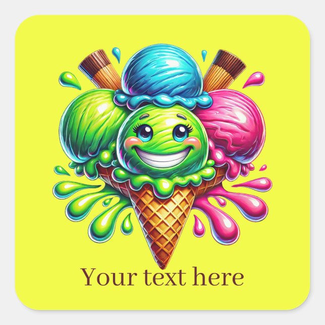 Funny Ice Cream add text Square Sticker (Front)