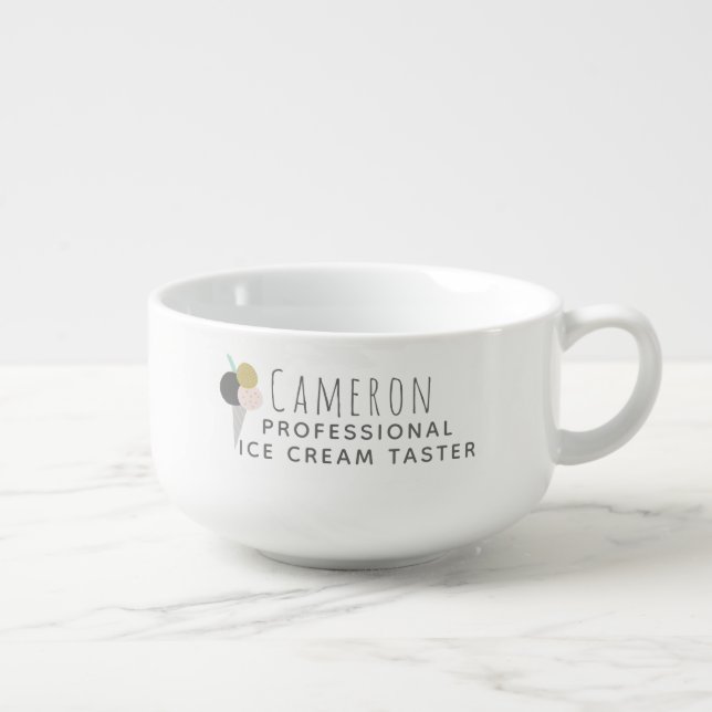 Funny Ice Cream Lovers Humor Design Personalized Soup Mug (Left)