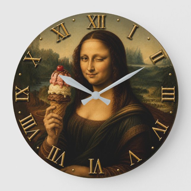 Funny Ice Cream Mona Lisa  Large Clock (Front)