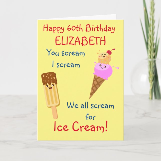 Funny Ice Cream Scream Humor Cute Retro Birthday Card (Front)