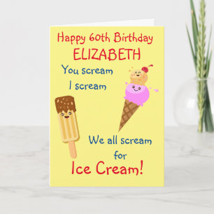 Funny Ice Cream Scream Humor Cute Retro Birthday Card