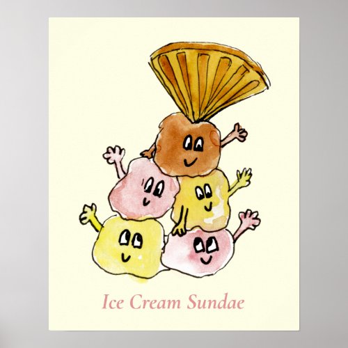 Funny ice Cream Sundae Quirky Dessert Art Humor Poster