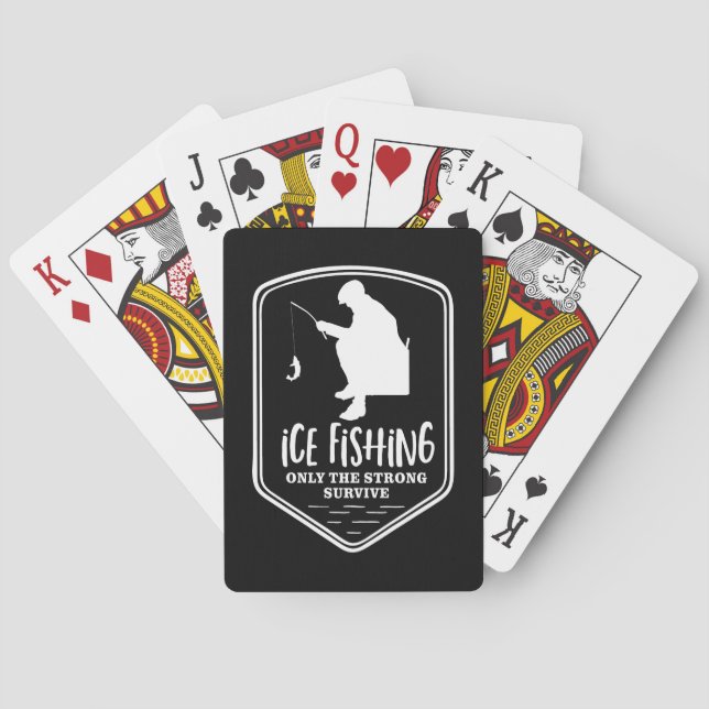 Funny Ice Fishing Fisherman Black Poker Cards (Back)
