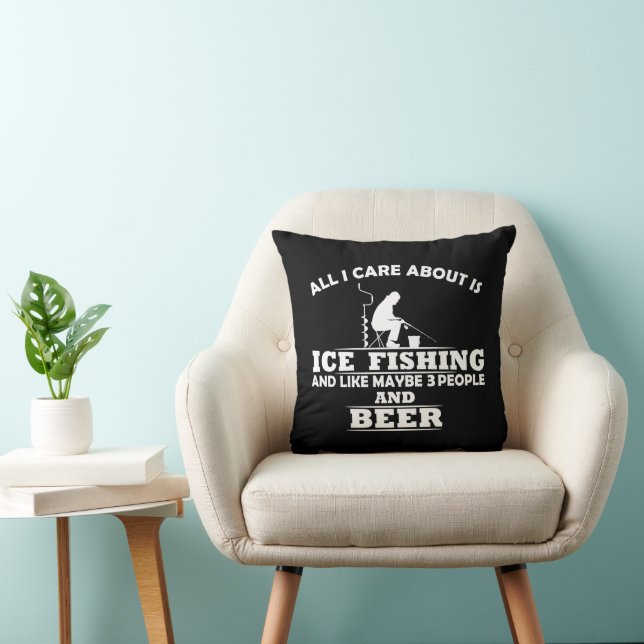 Funny Ice Fishing sayings  Throw Pillow (Chair)