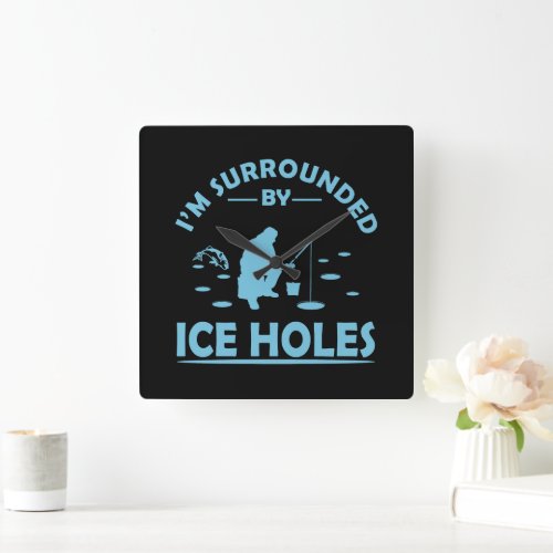 funny ice fishing square wall clock