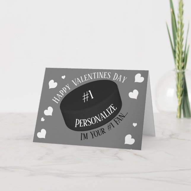 Funny Ice Hockey #1 Fan Valentines Holiday Card (Front)
