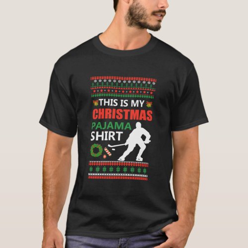 Funny Ice Hockey Christmas Pajama Ugly X Mas Sweat T_Shirt