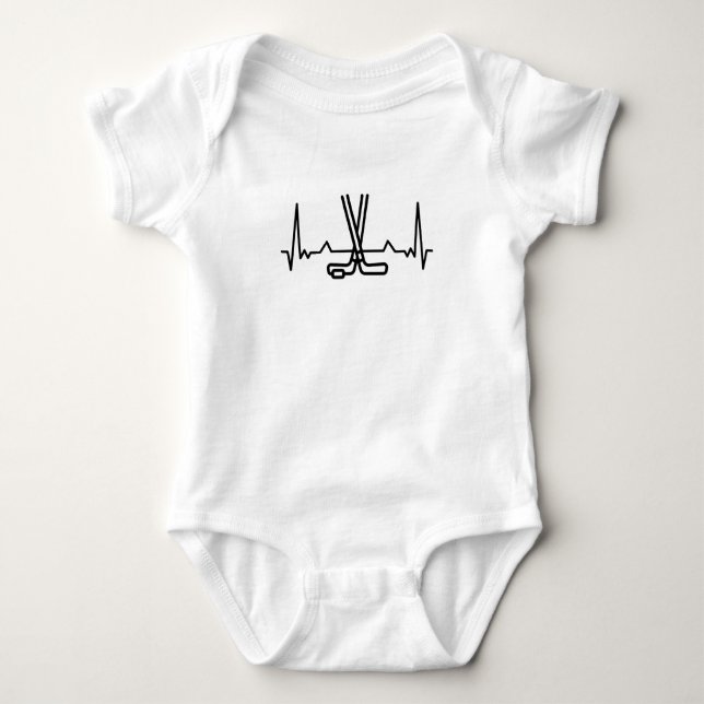 Funny Ice Hockey Heart beat Puck Gifts Baby Bodysuit (Front)