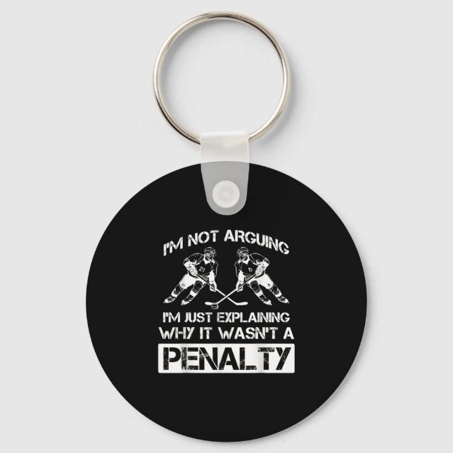 Funny Ice Hockey Player Discussing Bully Penalty Keychain (Front)