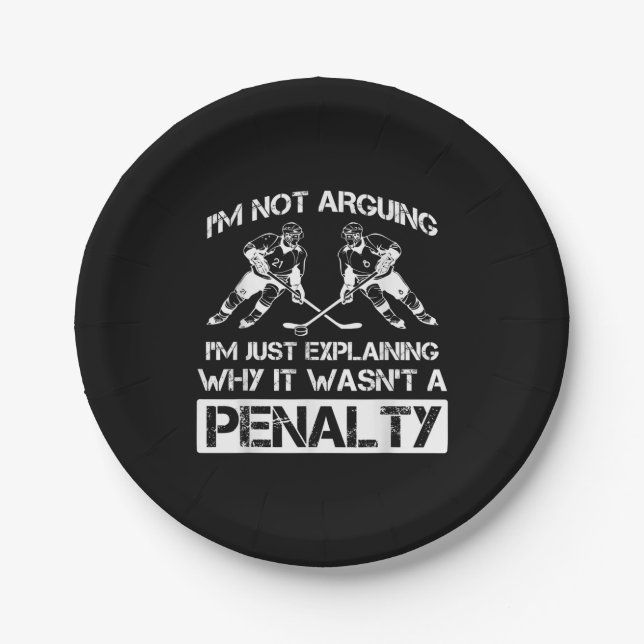 Funny Ice Hockey Player Discussing Bully Penalty Paper Plates (Front)