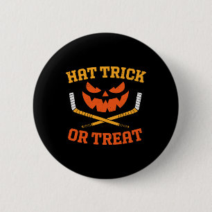 Funny Ice Hockey Pumpkin Halloween Mens Boys Teens Button