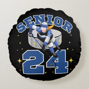 Funny Ice Hockey Senior 2024 Round Pillow
