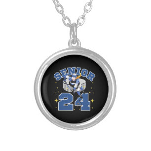 Funny Ice Hockey Senior 2024 Silver Plated Necklace