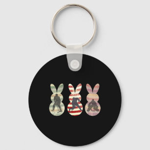 Funny Ice Hockey Sports Easter Bunny Rabbits Easte Keychain