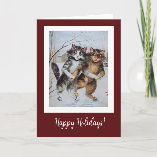 Funny Ice Skating Cats Christmas Card (Front)