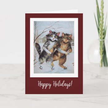 Funny Ice Skating Cats Christmas Card by AnthroAnimals at Zazzle