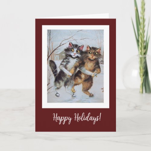 Funny Ice Skating Cats Christmas Card