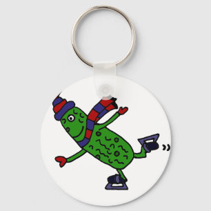 Funny Ice Skating Pickle Design Keychain