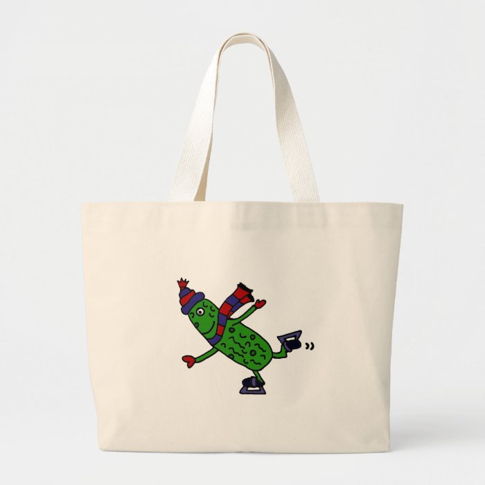 Funny Ice Skating Pickle Design Tote Bags