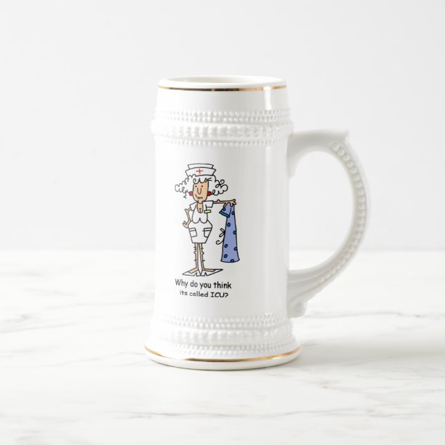 Funny ICU Nurse T-shirts and Gifts Beer Stein (Right)