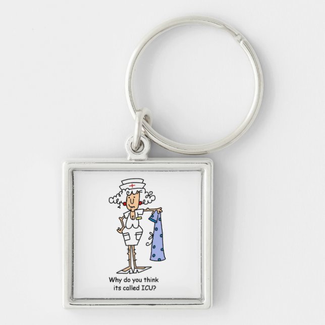 Funny ICU Nurse T-shirts and Gifts Keychain (Front)