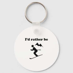 Funny i'd be skiing skier and mountain background keychain