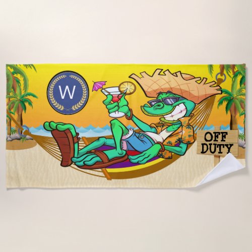 Funny Iguana OFF DUTY  Beach Towel