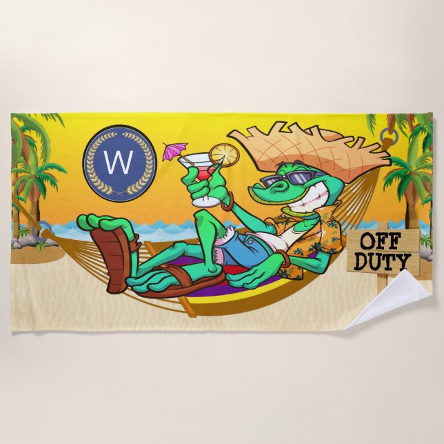 Funny Iguana OFF DUTY  Beach Towel (Front)