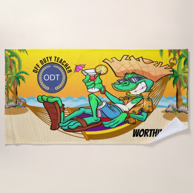 Funny Iguana School / Teacher Beach Towel (Front)