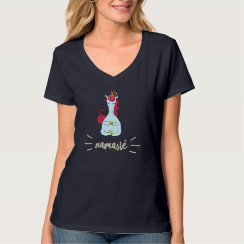 Funny illustration of a Unicorn Doing Yoga and Nam T_Shirt