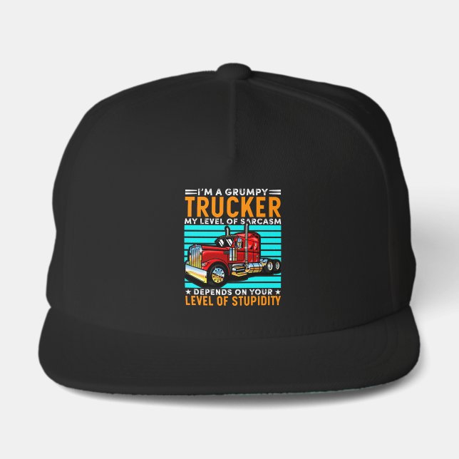 Funny I'm A Grumpy Trucker Sarcastic Snap Back Hat (Front)
