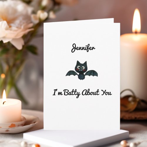 Funny Im Batty About You Bat Valentine with Name Card
