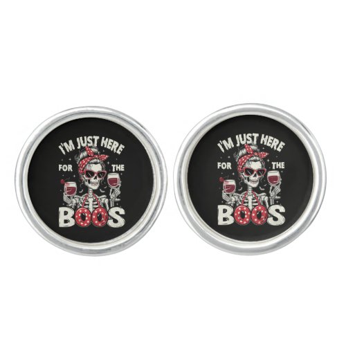 Funny I'm Just Here for The Boos Skeleton Cufflinks