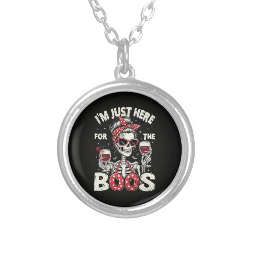 Funny I'm Just Here for The Boos Skeleton Silver Plated Necklace