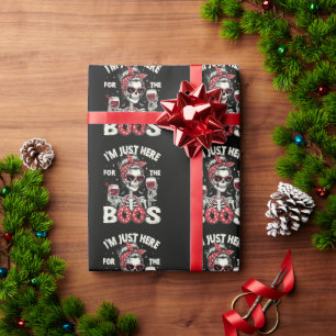 Funny I'm Just Here for The Boos Skeleton Wrapping Paper