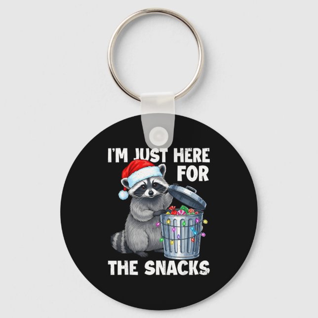Funny I'm Just Here For The Snacks Raccoon Christm Keychain (Front)