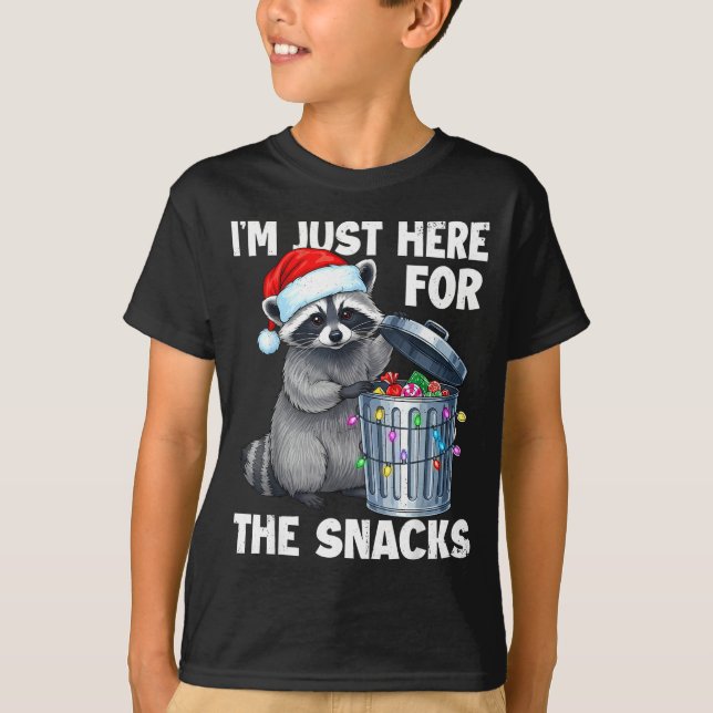 Funny I'm Just Here For The Snacks Raccoon Christm T-Shirt (Front)