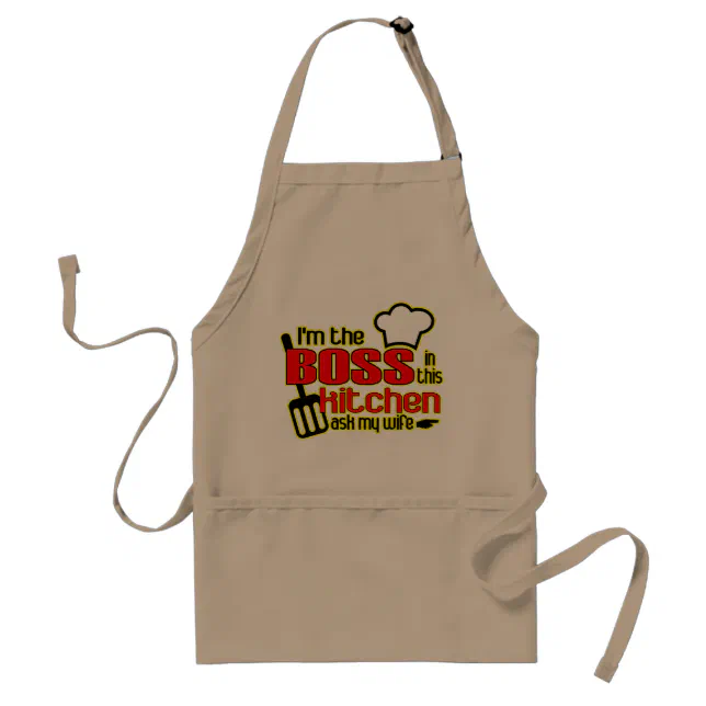 Funny White Apron I'm the Boss Novelty Kitchen Aprons 