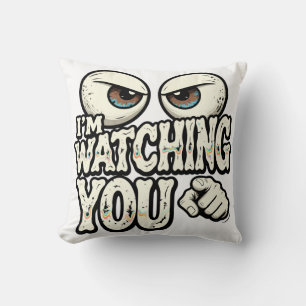 Funny "I'M WATCHING YOU" Retro Eyes & Pointing Fin Throw Pillow
