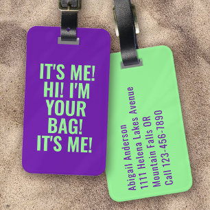 Funny I'm Your Bag Retro 80s Mint Green Purple Luggage Tag