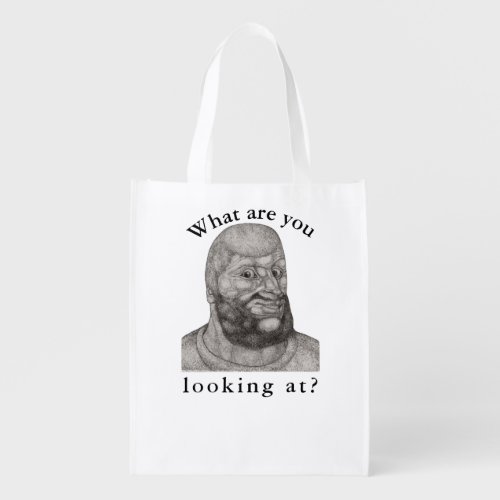 Funny image and text on reusable bag grocery bag