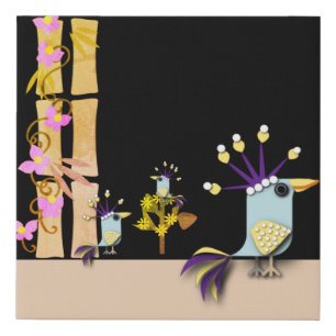 Funny Imaginary Birds Faux Canvas Print