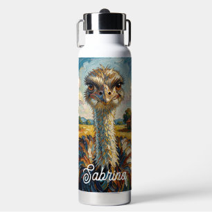 Funny Impasto Ostrich on a Ranch Personalized Water Bottle