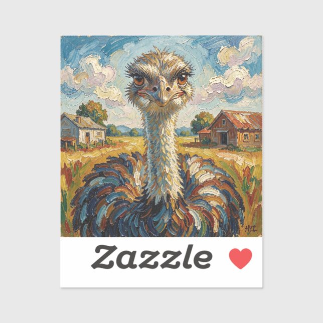Funny Impasto Ostrich on a Ranch  Sticker