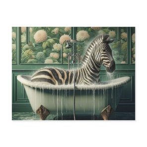 Funny in a  Bathtub Zebra Postcard