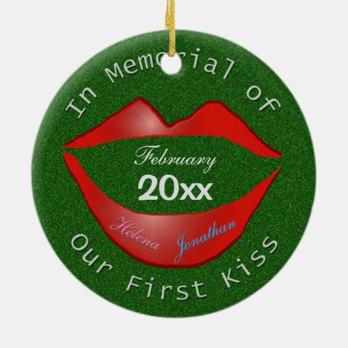 Funny In Memorial of Our First Kiss Ceramic Ornament