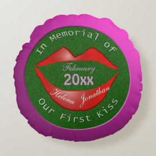 Funny In Memory of Couple's First Kiss Pink Round Pillow