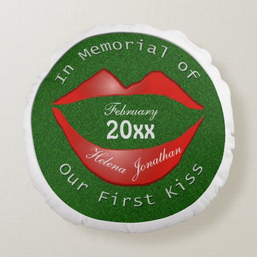 Funny In Memory of Couples First Kiss White Round Pillow